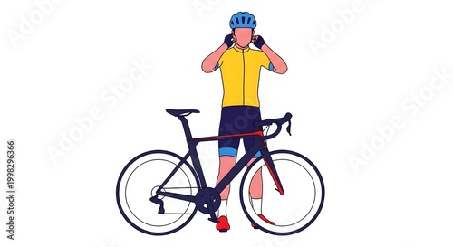 Athletic Cyclist Adjusting Helmet Before Ride
