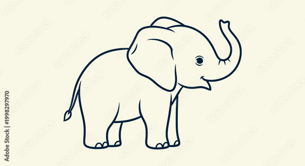 Fototapeta premium Cute Baby Elephant Line Art Illustration Vector Drawing Outline for Kids Coloring Pages and Design.