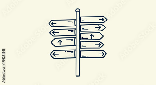 Hand Drawn Minimalist Multi-Directional Signpost Line Art Illustration for Decisions and Navigation