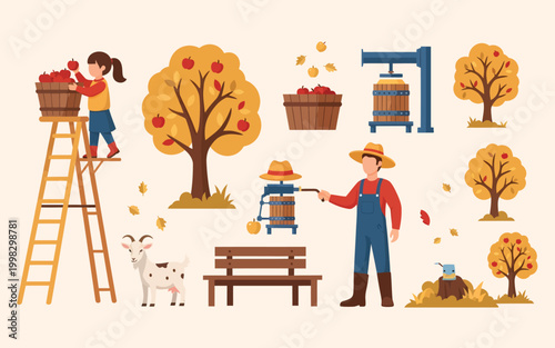 People Harvesting Apples in Orchard.
