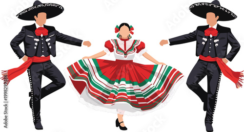 Traditional Mexican dancers perform lively routine outdoors in festive attire