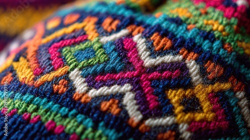 deontology. Colorful traditional Andean knitted hat with intricate geometric patterns. event programs, museum guides, designed for cultural heritage projects and event programs, preserves heritage.
