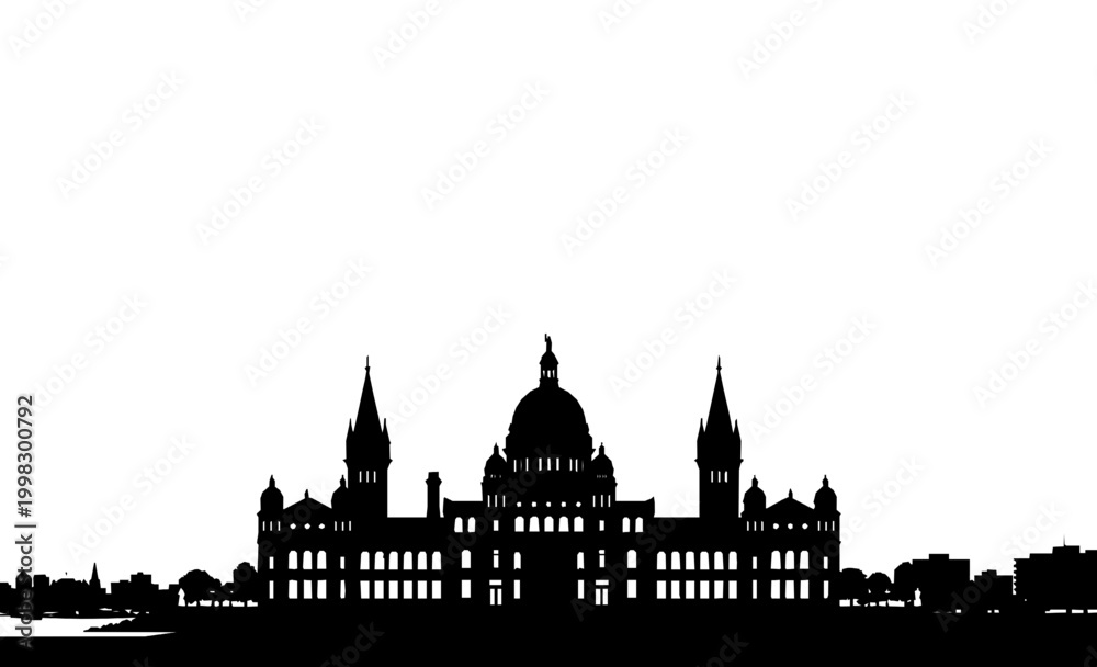Obraz premium Victoria BC Parliament Buildings Skyline Silhouette Historical Landmark