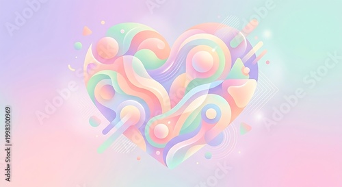 Abstract Pastel Heart Composition with Soft Gradient Shapes, Modern Design