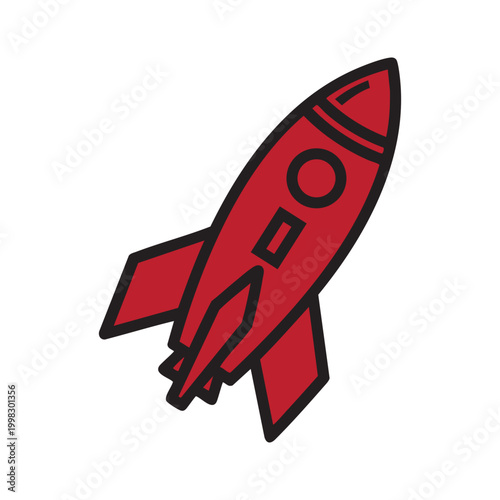rocket ship silhouette with bold red color and black outline high quality professional detailed modern elegant