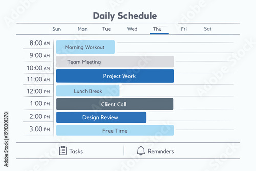Modern daily schedule planner with colorful time blocks Vector