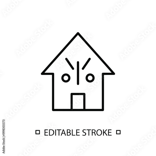 A whimsical house icon with a crossed-out face and editable stroke option indicated