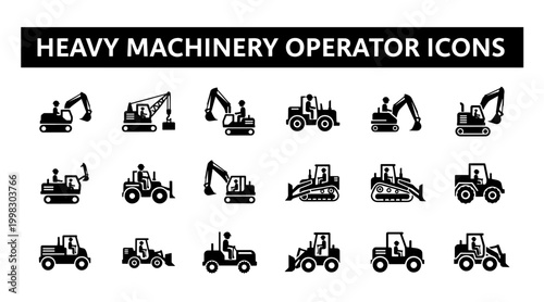 Heavy Machinery Operator Icons Industrial Style with Informative Mood