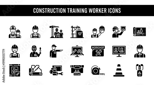 Construction Training Worker Icons Minimalist Style Energetic Mood