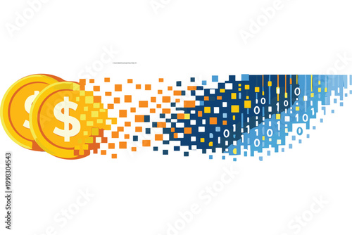 Digital dollar sign transforming into binary code stream Vector