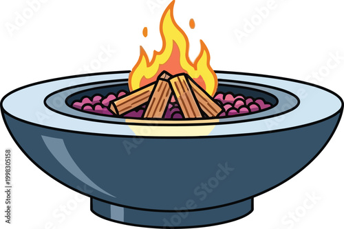 Burning fire pit with logs and stones isolated on transparent background, isolated on white background, Vector