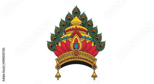 Φωτογραφία Ornate Peacock Feather Crown with Lotus and Gemstones, Indian Royalty