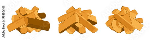 Stacks of cut wooden logs arranged neatly for storage and use. Vector timber and firewood. Trunks with visible texture and grain. Forestry and fuel, construction material and rustic eco resources