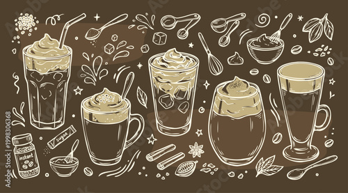 American Drink Vintage 1930s Rubber Hose Style Whipped Coffee and Doodle Set