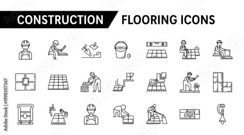 Construction Flooring Icons in Minimalist Style with Informative Mood
