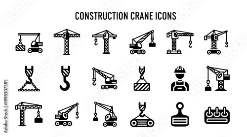 Construction Crane Icons in Minimalist Style with Industrial Mood