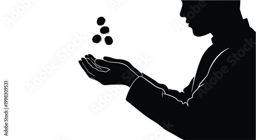 Silhouette of a person holding balls in hand, minimalist illustration for concept of choice, decision, or selection