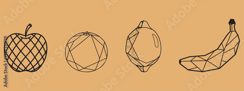 Geometric Fruit Illustrations on Brown Background