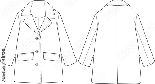 Fotografía Baby Girl Classic Coat Technical Flat Sketch Front and Back View