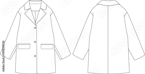 Fotografía Baby Girl Classic Coat Technical Flat Sketch Front and Back View