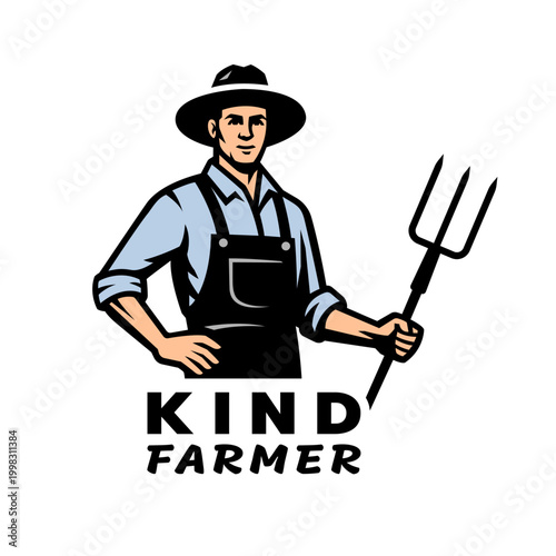 Kind farmer. Farmer holding wheat logo.