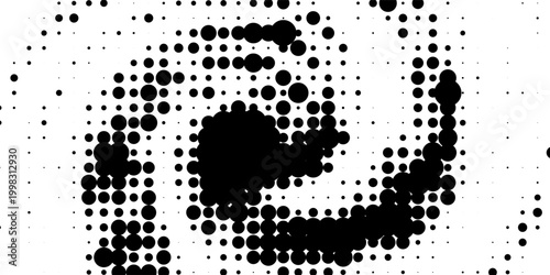 Radial halftone spotted gradient background. Dotted stains concentric texture with fading effect. Black and white circle shade wallpaper. Grunge rough vector. Monochrome geometric backdrop.