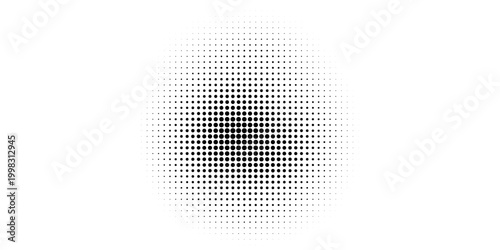 Radial halftone spotted gradient background. Dotted stains concentric texture with fading effect. Black and white circle shade wallpaper. Grunge rough vector. Monochrome geometric backdrop.