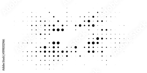 Radial halftone spotted gradient background. Dotted stains concentric texture with fading effect. Black and white circle shade wallpaper. Grunge rough vector. Monochrome geometric backdrop.