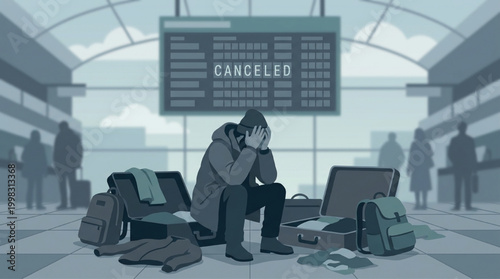 Stressed passenger at canceled flight