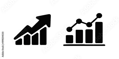 A businessman's hand points toward a 3D building icon and a growing business graph to illustrate a construction work concept featuring a house symbol and a vector arrow chart design