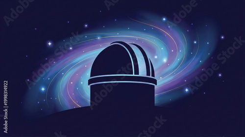 Silhouette of astronomical observatory under starry