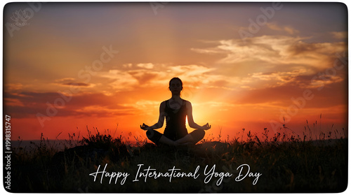 Sunset Yoga Silhouette: A serene silhouette of a person practicing yoga against a breathtaking sunset backdrop, embodies tranquility, balance, and the harmony of nature. 