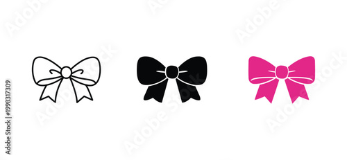 Bow Ribbon Vector Icon Set for Fashion and UI Design 