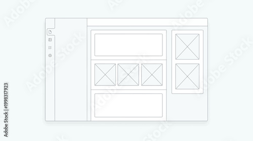 Wireframe mockup of a website layout with content placeholders and navigation elements.