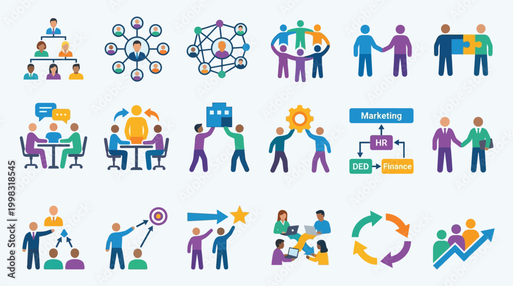 Fototapeta premium Flat design business icons set for teamwork and communication.