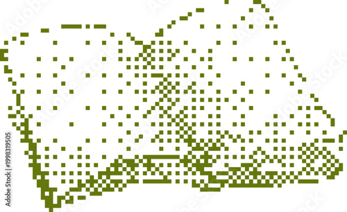 Abstract green pixelated pattern on a white background with subtle texture