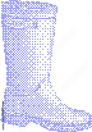 Blue Pixelated Rain Boot Against White Background Minimalist Design