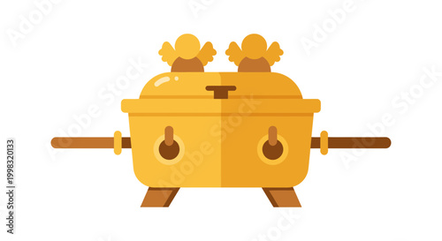 Golden Ark of the Covenant Illustration with Cherubim, Copy Space