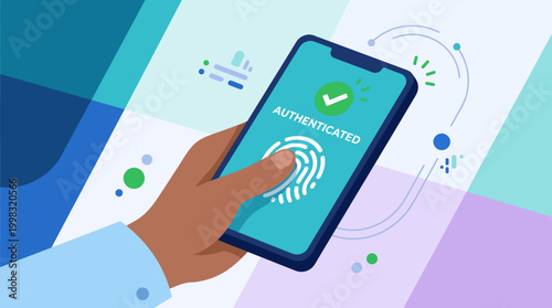 Authenticated mobile phone with fingerprint scan.