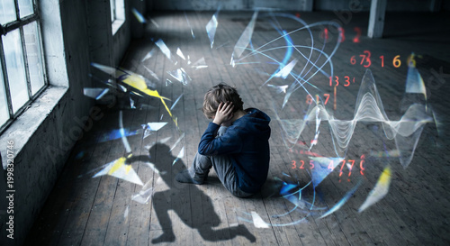 Kind in Reizüberflutung als Konzept für Stress und mentale Gesundheit