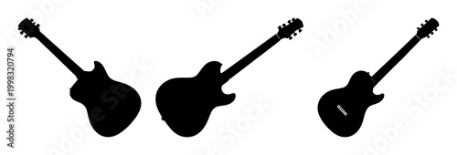 Electric guitar set with bold black silhouette against white background featuring illustration, vector and design with music and instrument