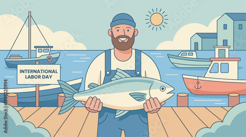 Fisherman holding fresh fish representing traditional labor job