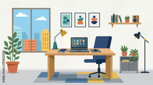 A modern home office workspace interior.