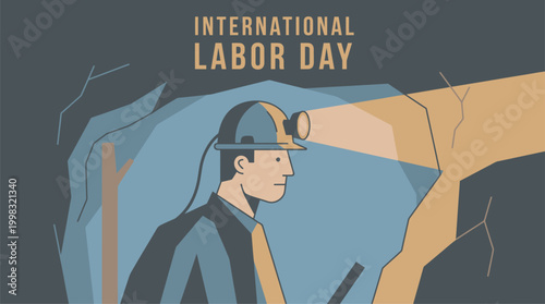 Miner working underground tunnel for International Labor Day concept