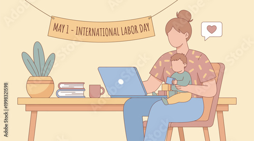 Freelancer working from home with laptop modern workforce concept