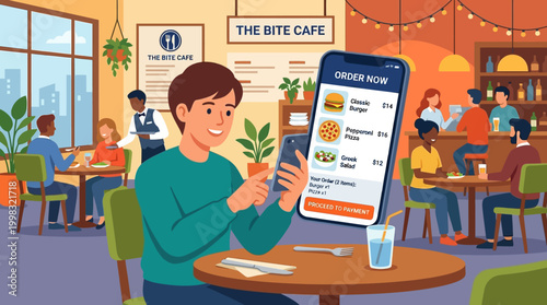 Man ordering food from digital menu.