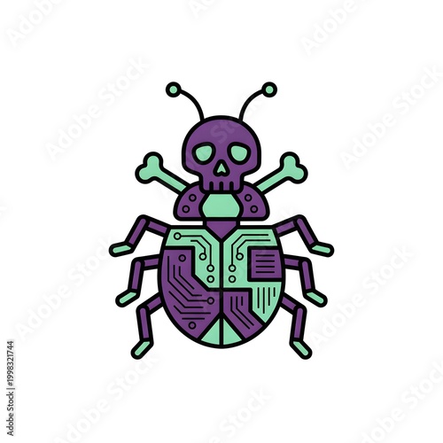 Futuristic cyber bug with circuit body, digital security danger icon virus warning