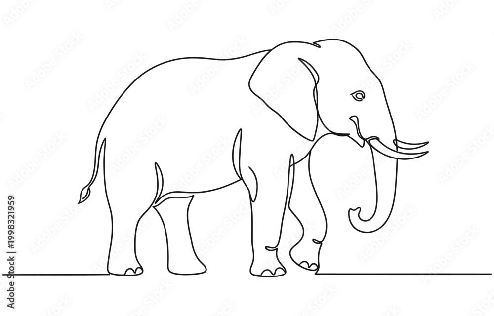 Fototapeta premium Minimalist continuous one line drawing of a majestic elephant.