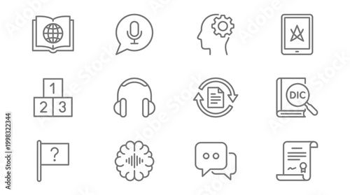 Set of education and communication icons for concepts and applications