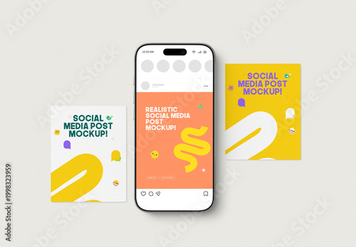 Realistic Social Media Post Mockup Set